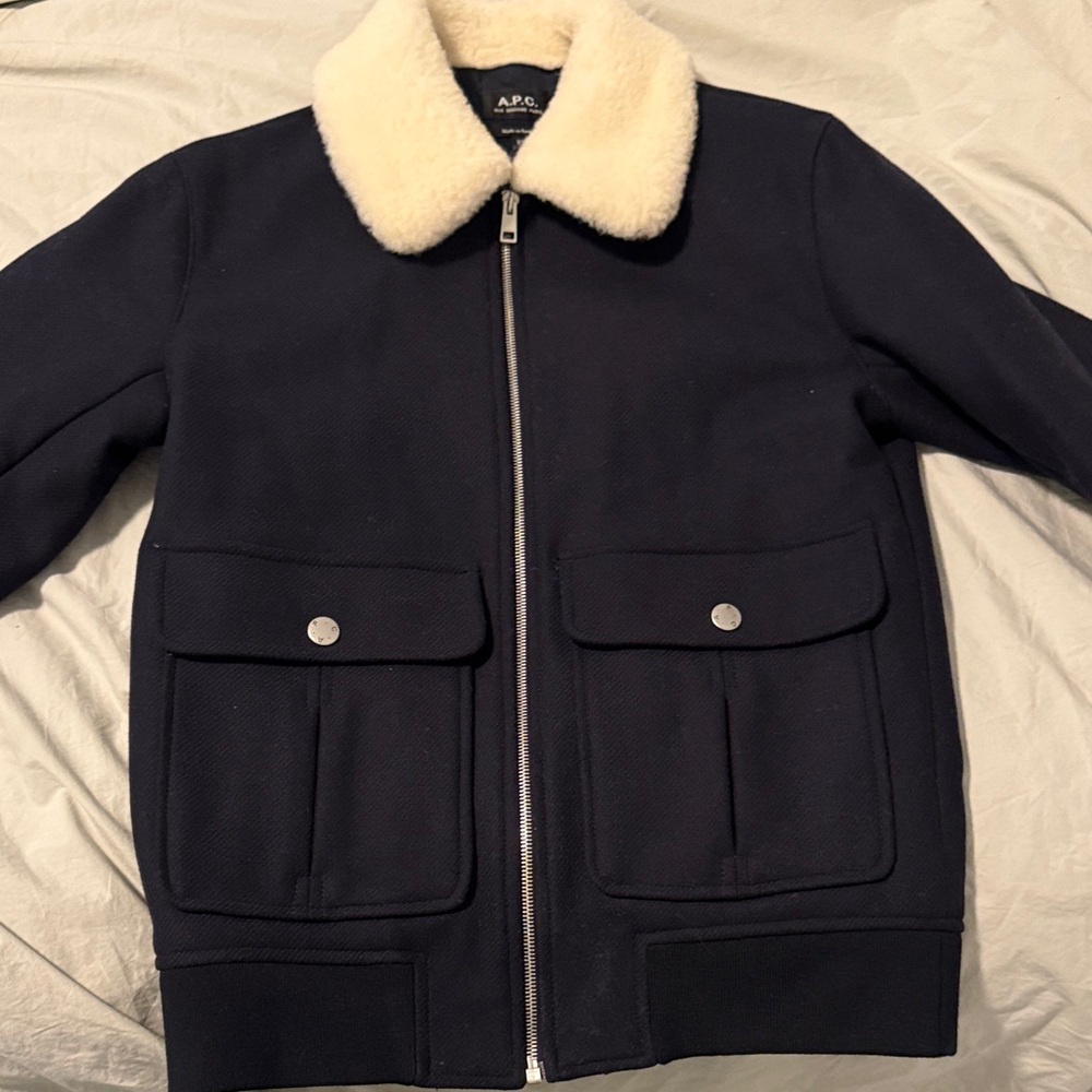 A.P.C. Men's Dark Jacket with Soft Cream Collar